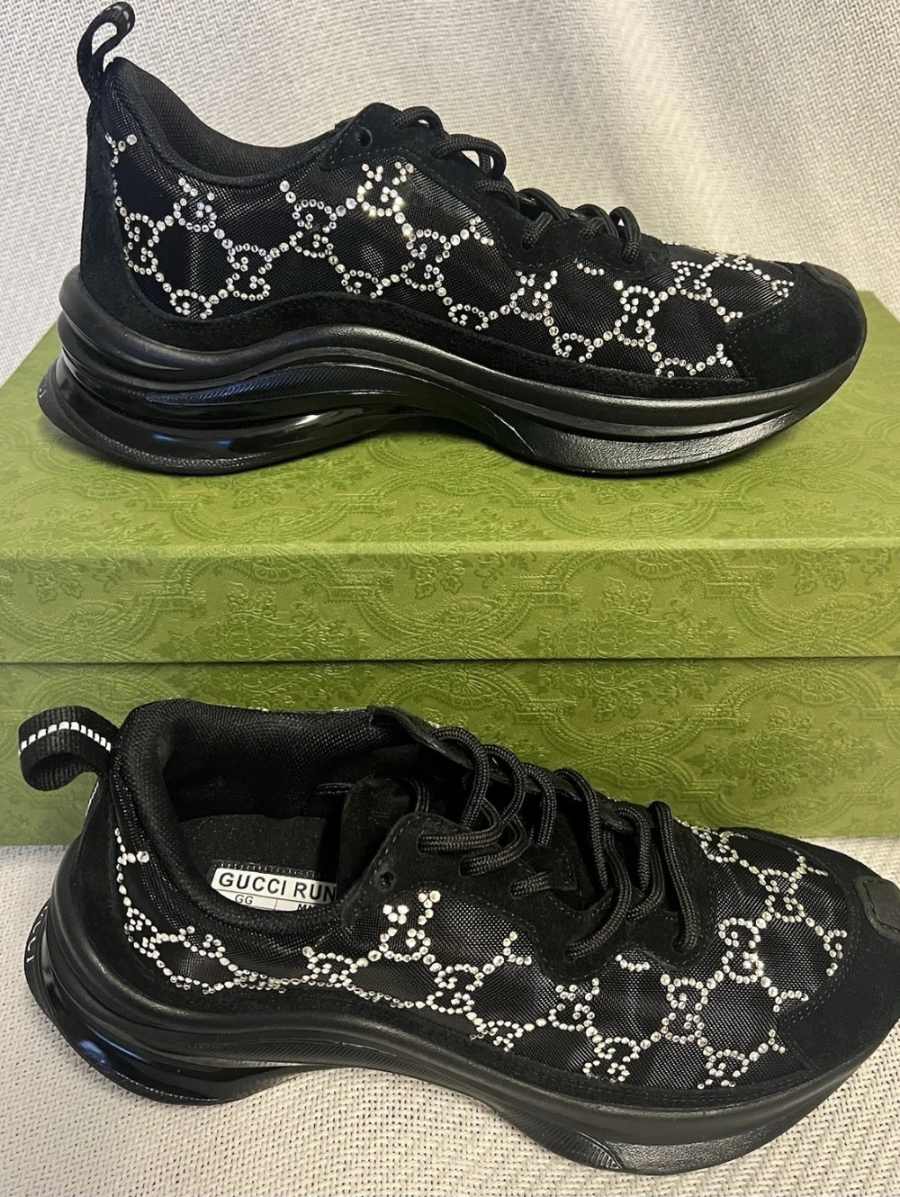 Gucci Black GG Crystal Embellished Run Sneakers - Picture 6 of 10